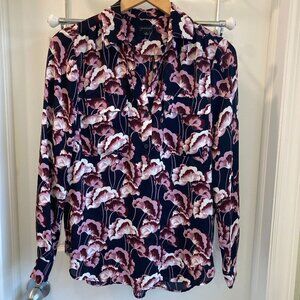 Ann Taylor | Dark Blue Floral Camp Shirt | Size Small